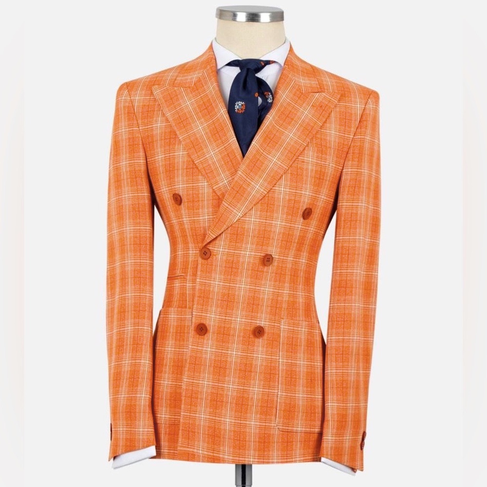 Orange Plaid Double-breasted Suit